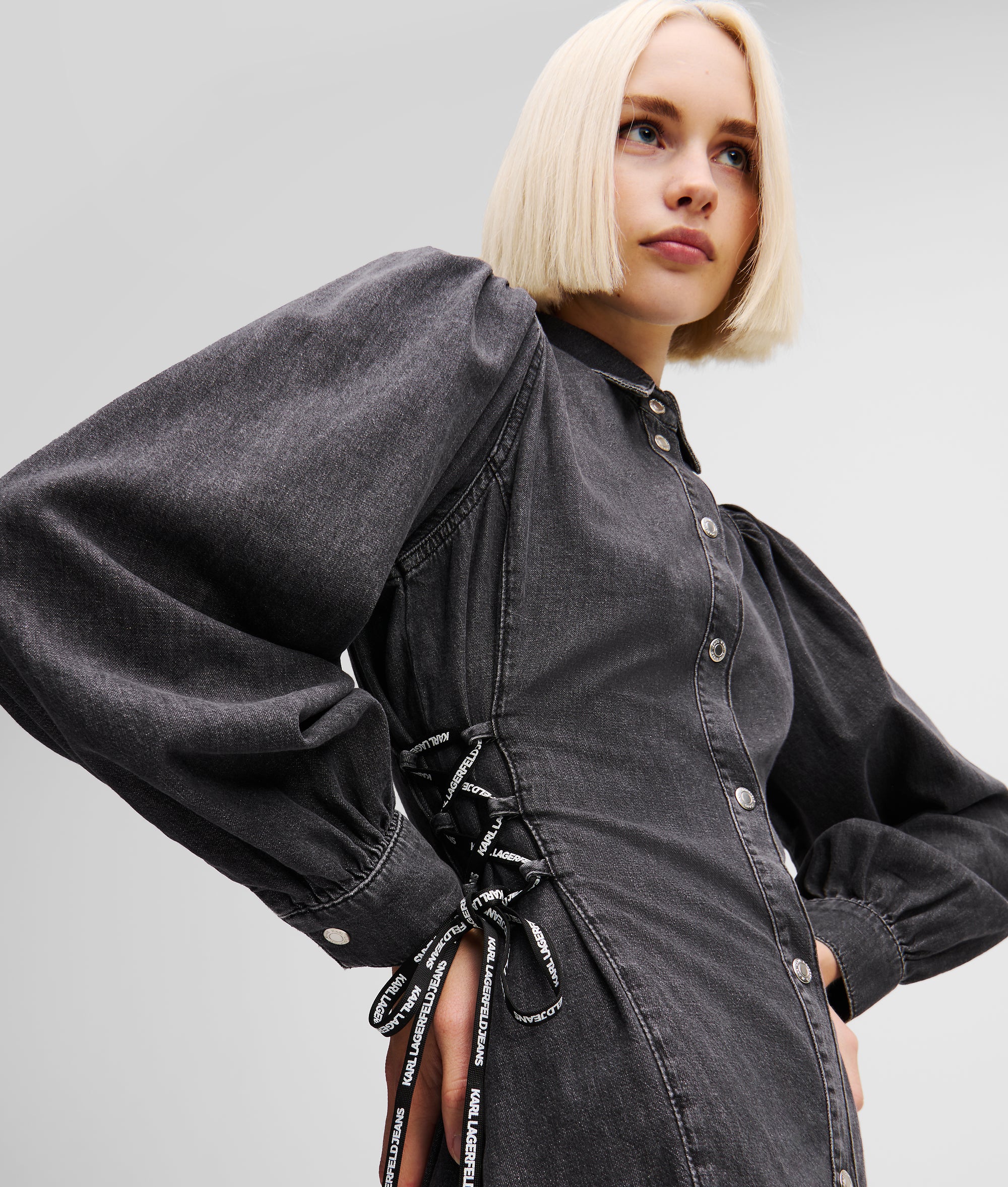 TIED WAIST DENIM SHIRT DRESS - Image 2