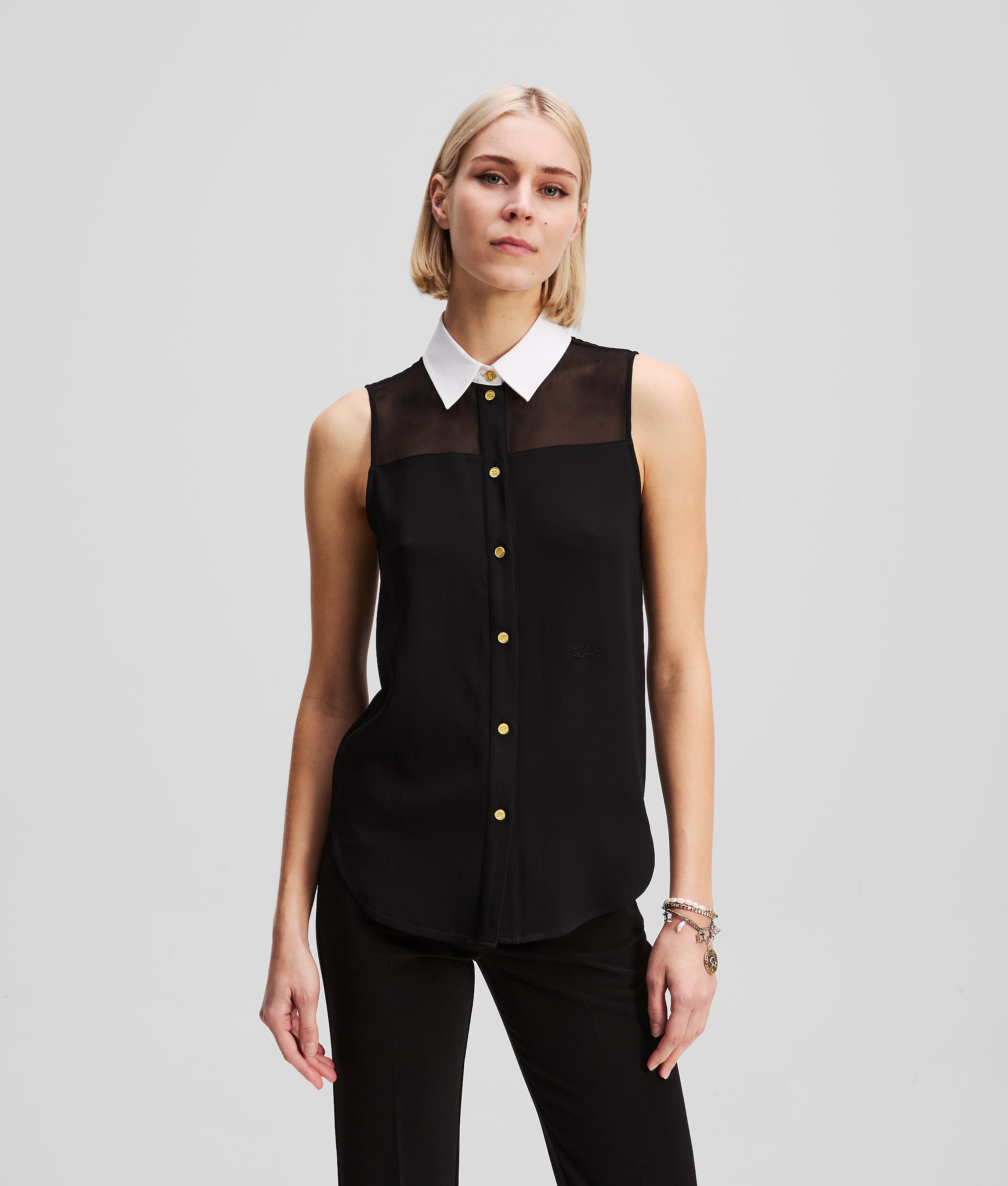 POPLIN COLLAR SLEEVELESS BLOUSE