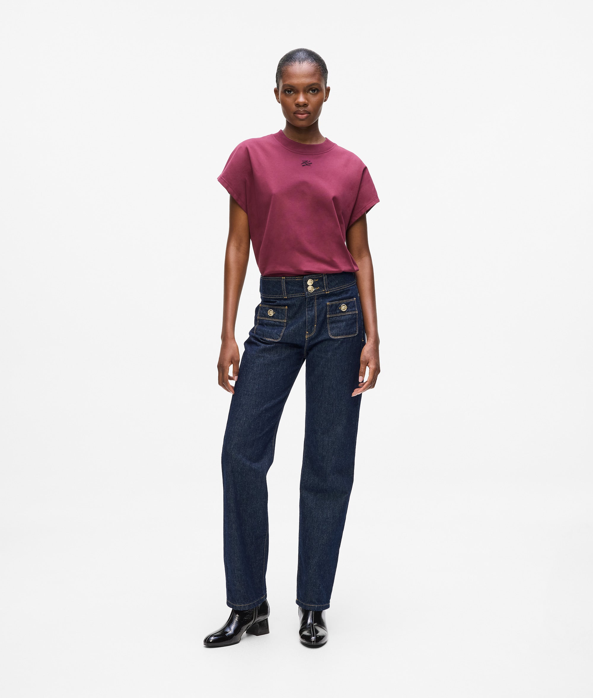 Button-detail straight jeans
