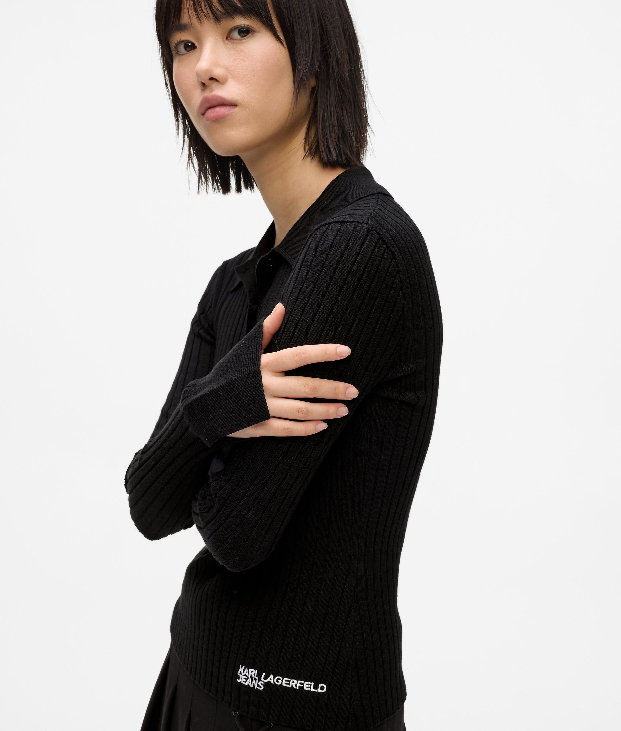 Long-sleeved knitted polo shirt - Image 3